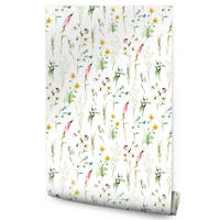 VLIESTAPETE Wildblumen im Boho-Stil – Grün, Bunt, Weiß – 50x1000 cm - Multicolor/Weiß, Papier (50/1000cm) - Muralo