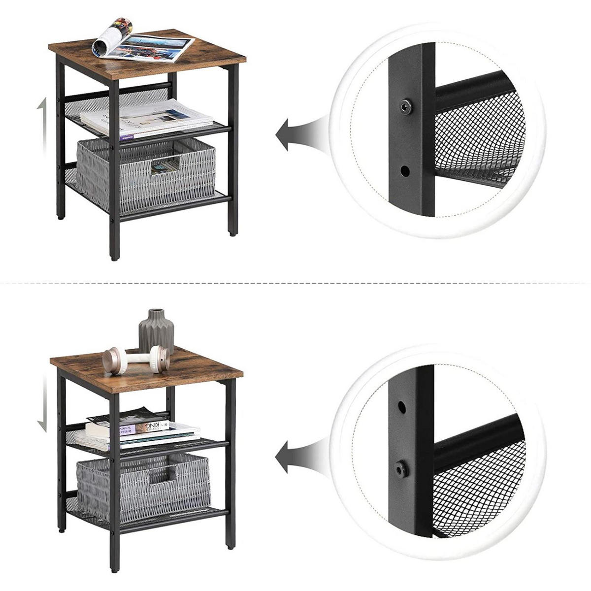 BEISTELLTISCH Holzoptik Metall Dunkelbraun Schwarz 2-Er Set 2 Ablagen 40x40x50,8 cm - Dunkelbraun/Schwarz, Holzwerkstoff/Metall (40/40/50cm) - Begryf