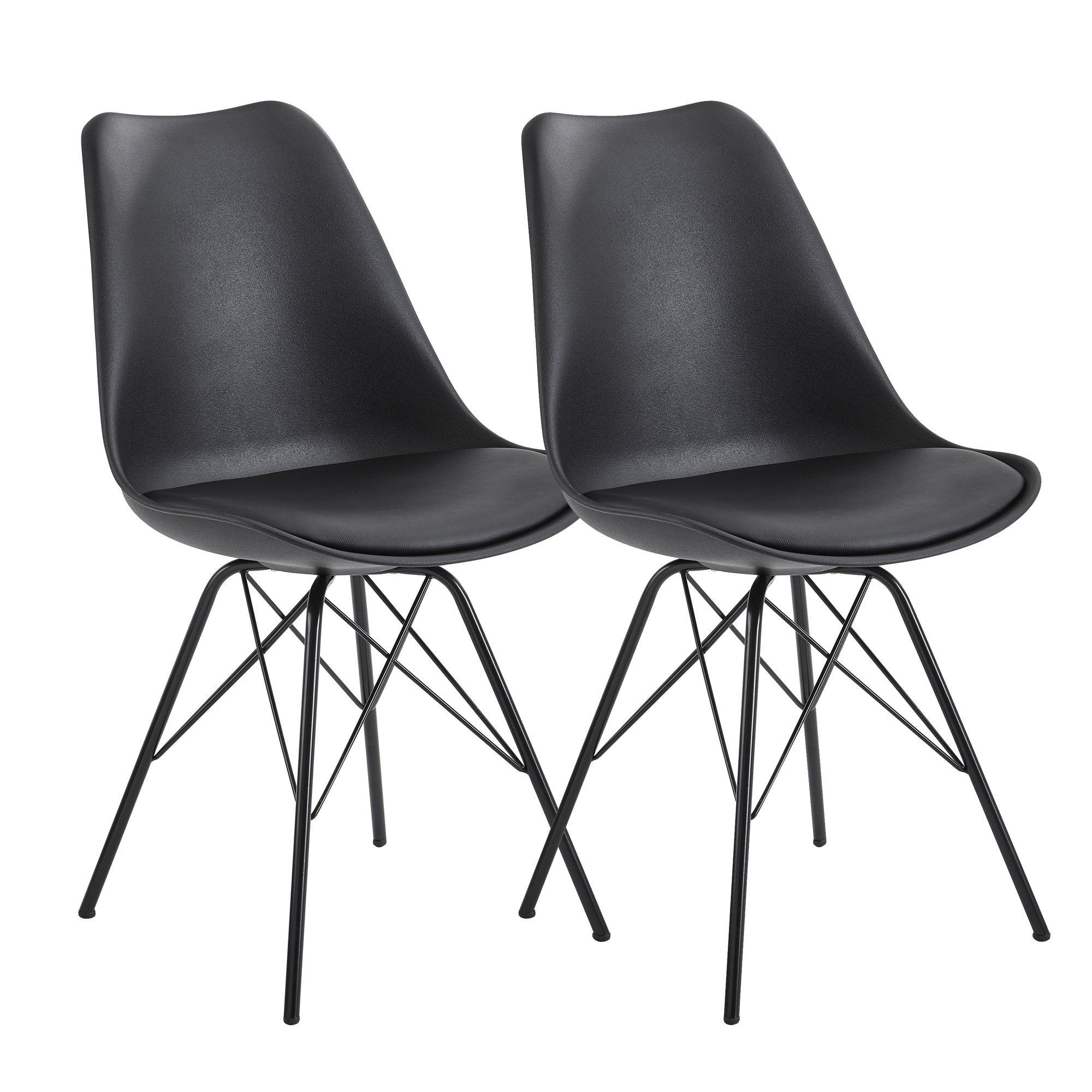 ESSZIMMERSTUHL 2er Set mit Metallgestell Skandinavisch gepolstert, Schwarz 58x48x86 cm - Schwarz, Kunststoff/Textil (58/86/48cm) - KADIMA DESIGN