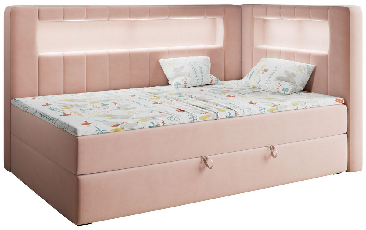 BOXSPRINGBETT JUNIOR GOLD 3 90/200 Rosa - rechte Seite - Rosa, Holz/Textil (90/200cm) - MKS