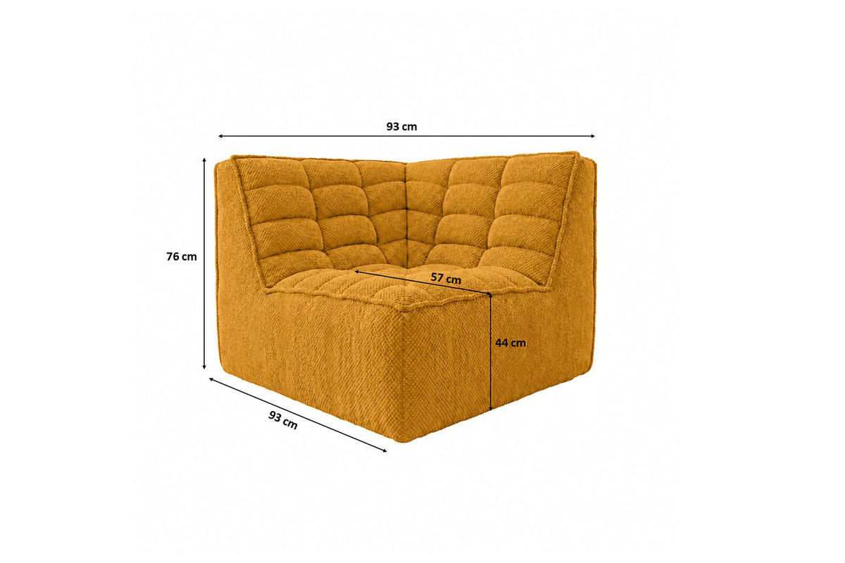 ROHOVÝ MODUL, plyšová tkanina Pop, Hořčicová, LAZY - žlutá, dřevo (93/76/93cm) - Kaiser Möbel