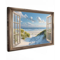 LEINWANDBILD Aussicht - Strand - Fenster - Dünen - Meer Gemälde 60x40 cm - Hellblau, Textil (60/40cm) - MuchoWow