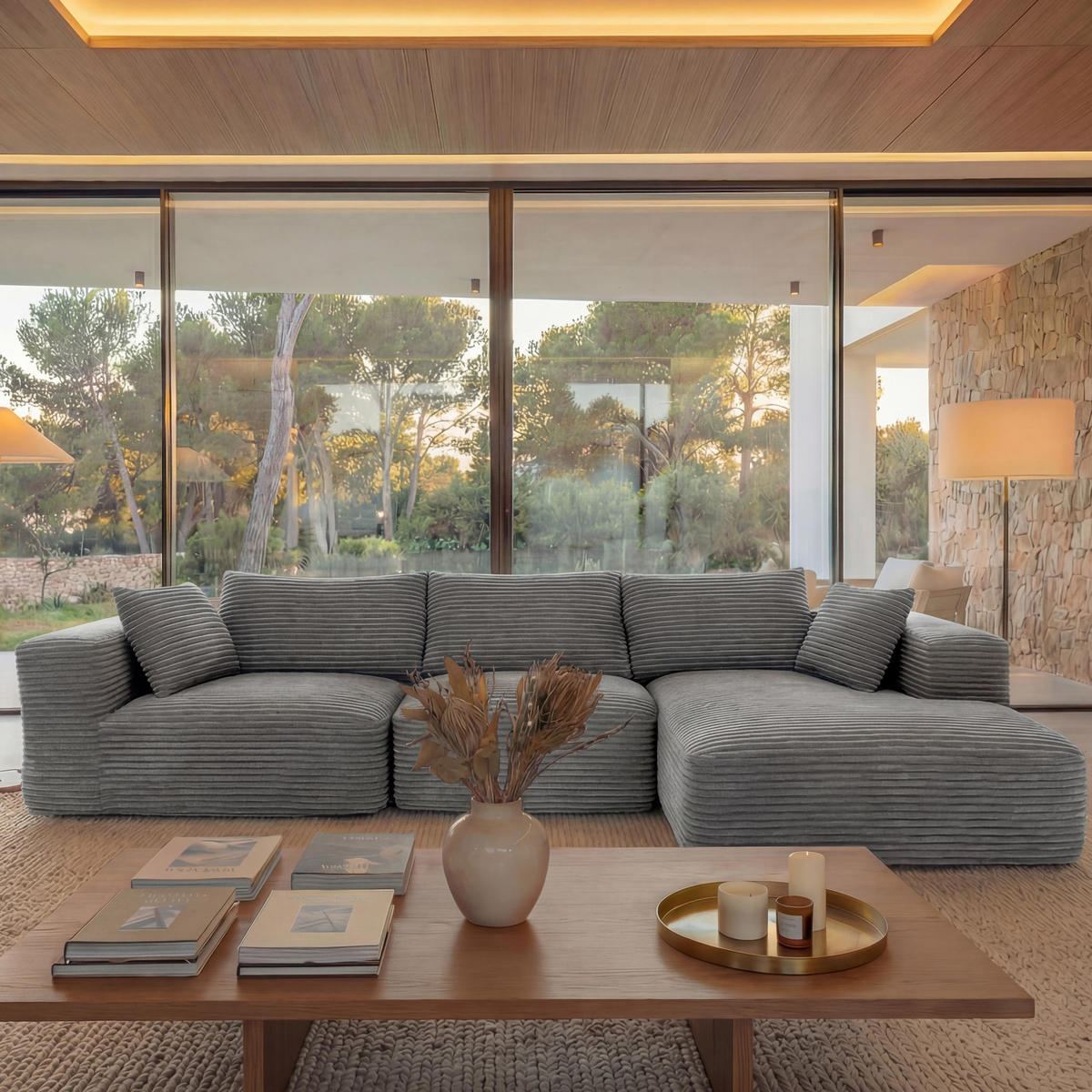 SOFA-GARNITUR Světle šedá - světle šedá, textil (276/58/154cm) - MCW