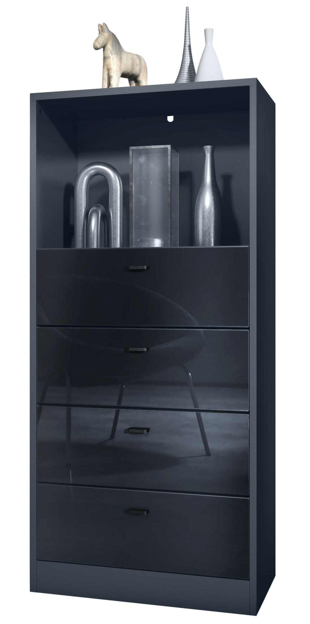 KOMMODE Pino Fronten in Schwarz Hochglanz - Schwarz Hochglanz, Holzwerkstoff (56/125/36cm) - Vladon