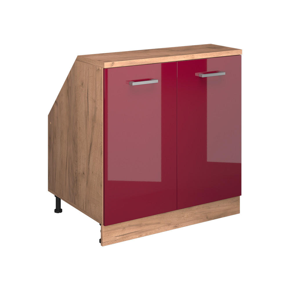 WARDROBE FOR SLOPING CEILING Rion Crveni visoki sjaj 80 x 81.6 cm s 2 vrata, korpus ormara dubine 60 cm - hrast medunac/crvena, drvni materijal (80/83.8/60cm) - Vicco