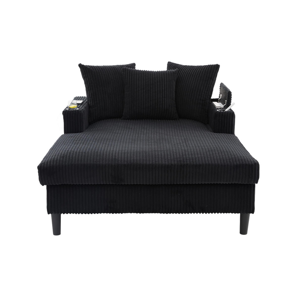 SCHLAFSOFA DE-33807 LED-Beleuchtung und USB Schwarz - Schwarz, Metall (129/70/170cm) - ComfortXL