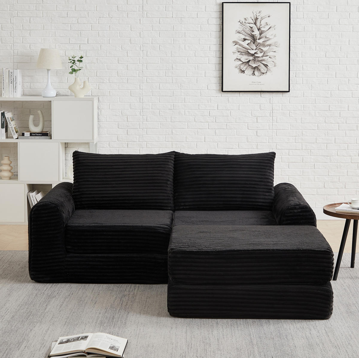 SCHLAFSOFA in Schwarz – modular, mit umstellbarer Fußstütze - Schwarz, Textil (243/53/194cm) - BEAOK