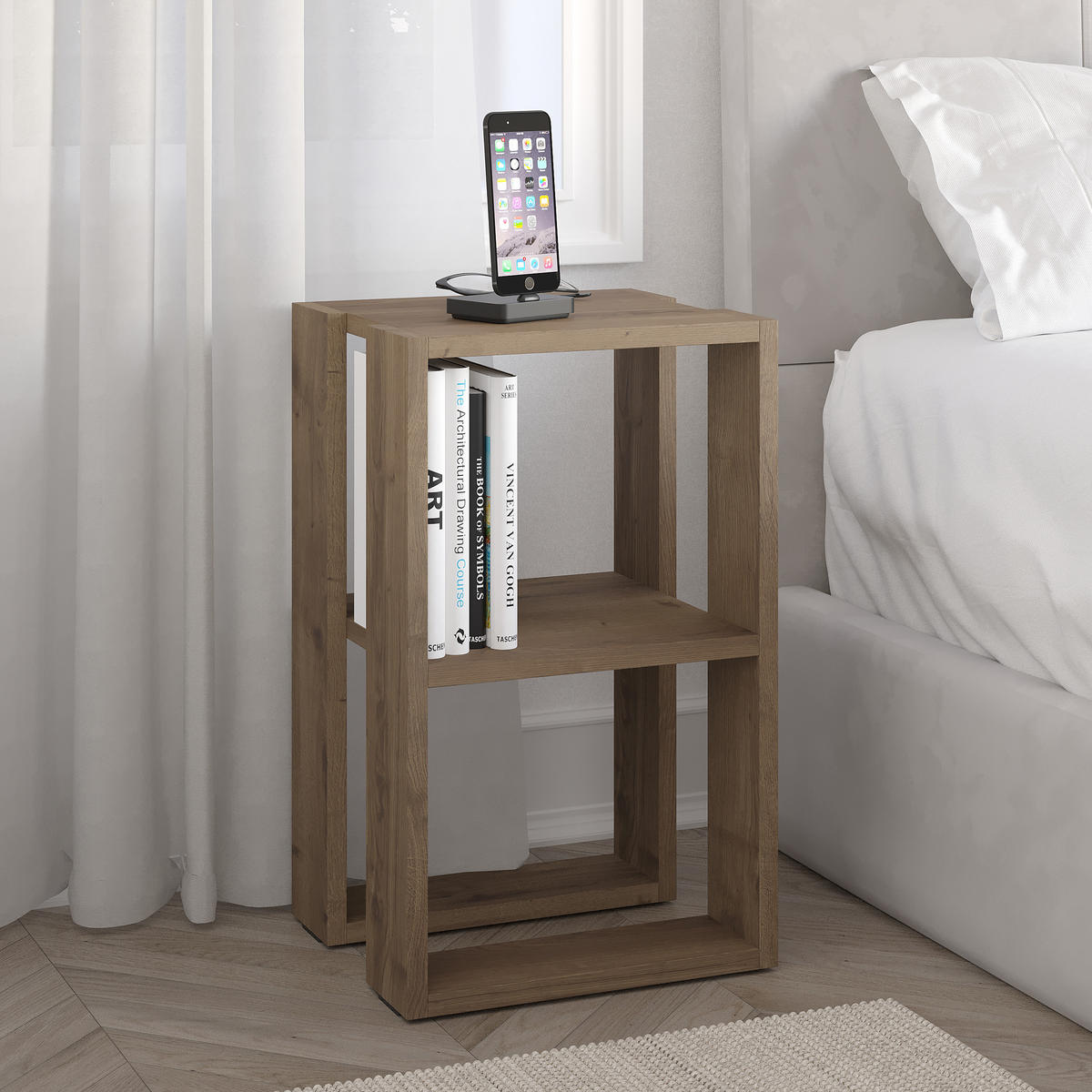 NACHTTISCH Lonie Dunkle Eiche 34/30/55 cm - Dunkelbraun, Holzwerkstoff (34/55/30cm) - Decortie