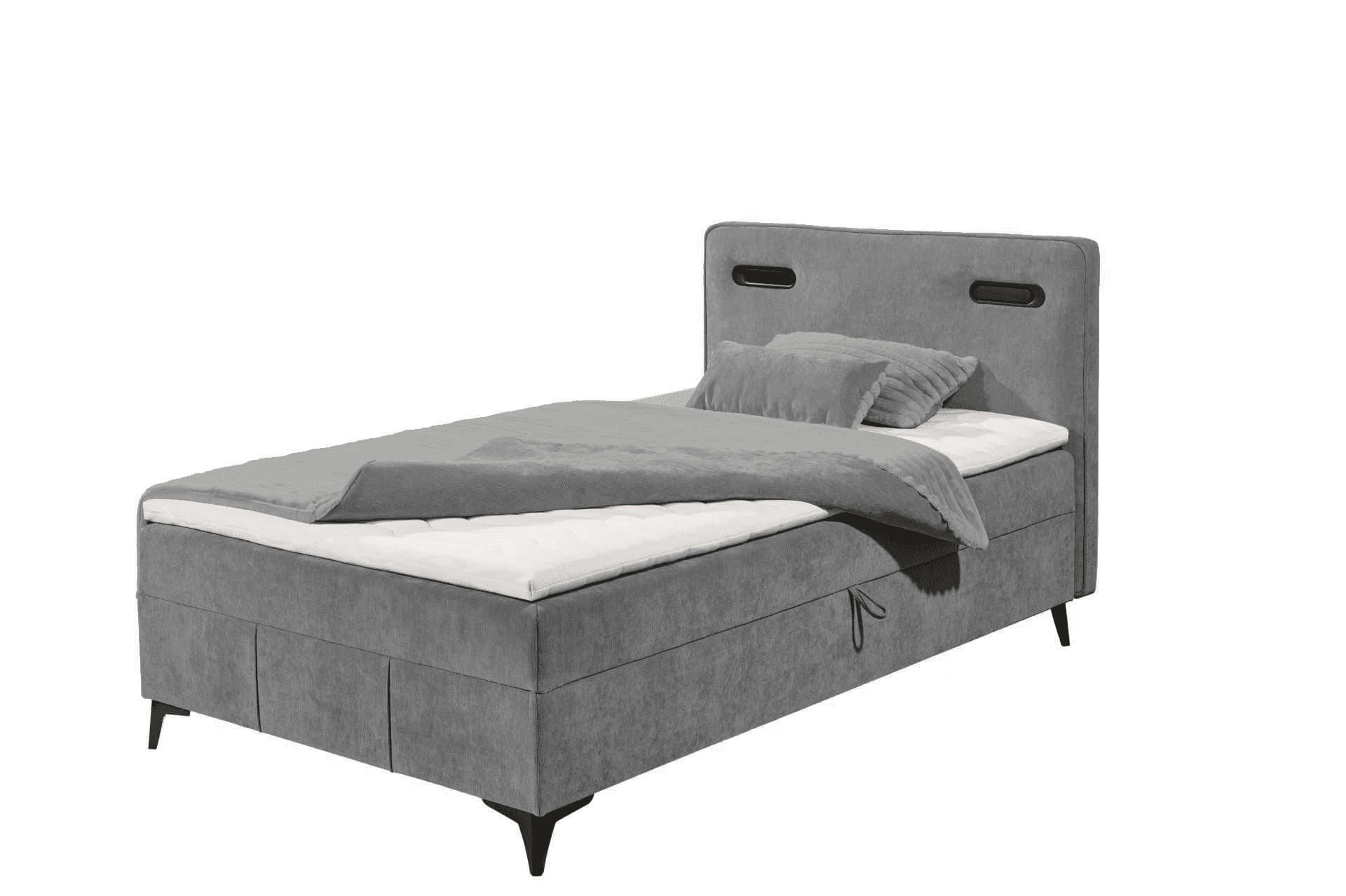 BOXBETT 120x200 inkl. Topper, Bettkasten und LED-Beleuchtung - Schwarz/Grau, Holz/Holzwerkstoff (120/200cm) - ed exciting design