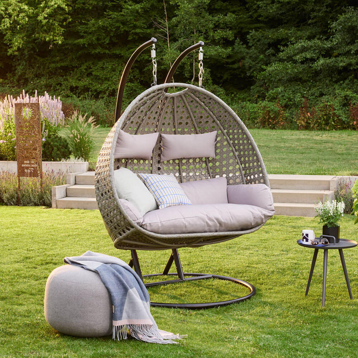 HÄNGESESSEL TWIN - Farbe: Grau, Ausstattung: Pure - Grau, Kunststoff (145/126/74cm) - Home Deluxe