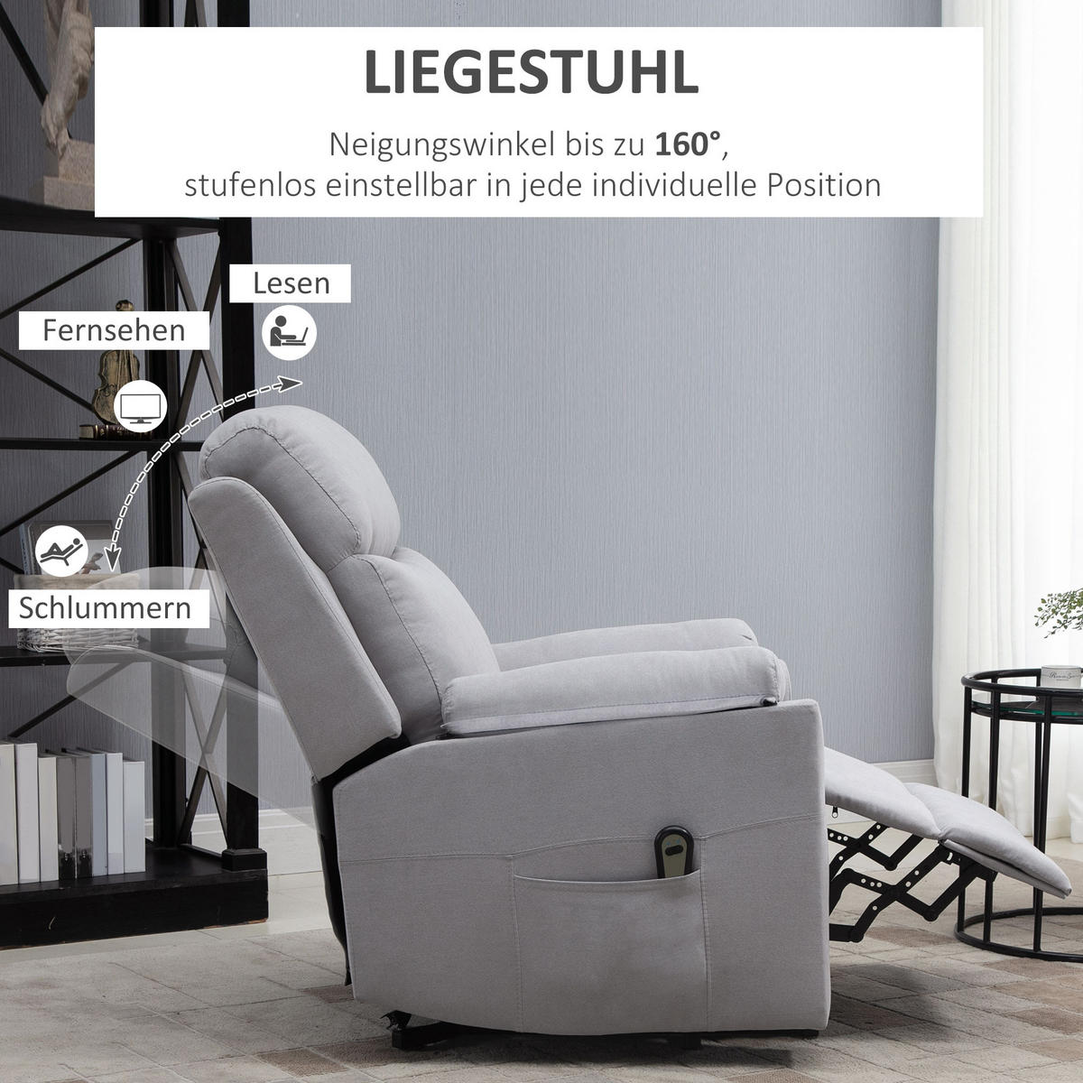 FERNSEHSESSEL mit Aufstehhilfe, Hellgrau - Hellgrau/Schwarz, Textil/Metall (89/102/83cm) - HOMCOM