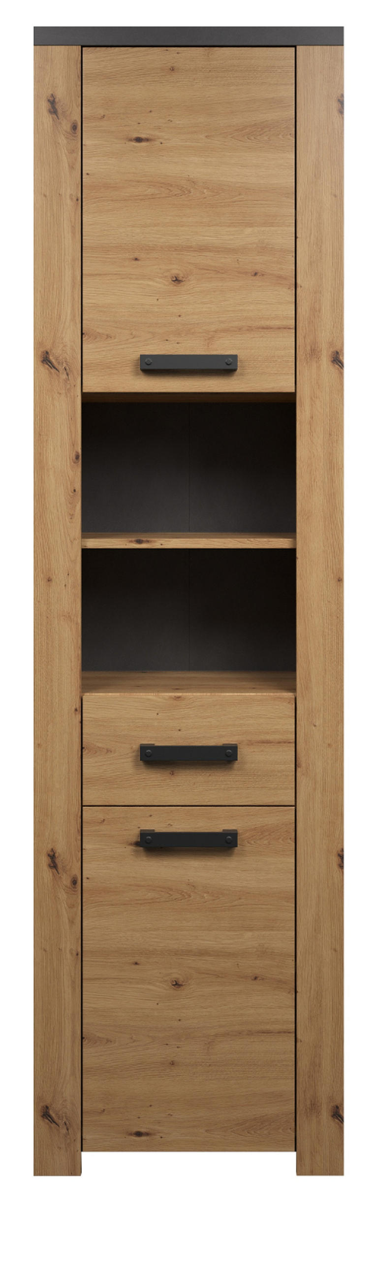HOCHSCHRANK Eiche Artisan, grau 53 x 196 cm, Badschrank Türanschlag wechselbar - Eichefarben/Schwarz, Holzwerkstoff/Kunststoff (53/196/35cm) - Top.Furn