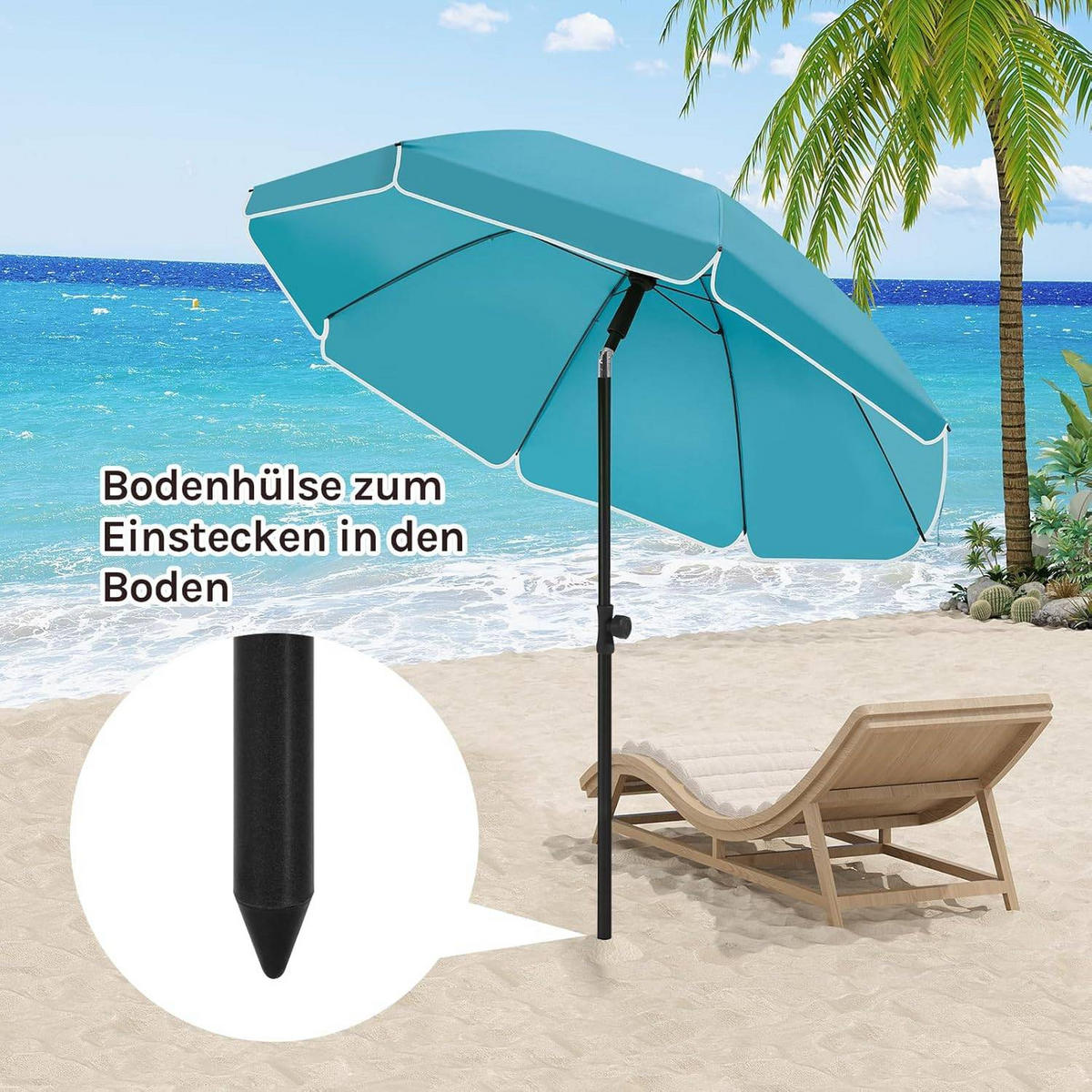 SONNENSCHIRM, Balkonschirm Strandschirm UV-beständig wasserdicht - Blau, Kunststoff/Metall (135/135cm) - Woltu