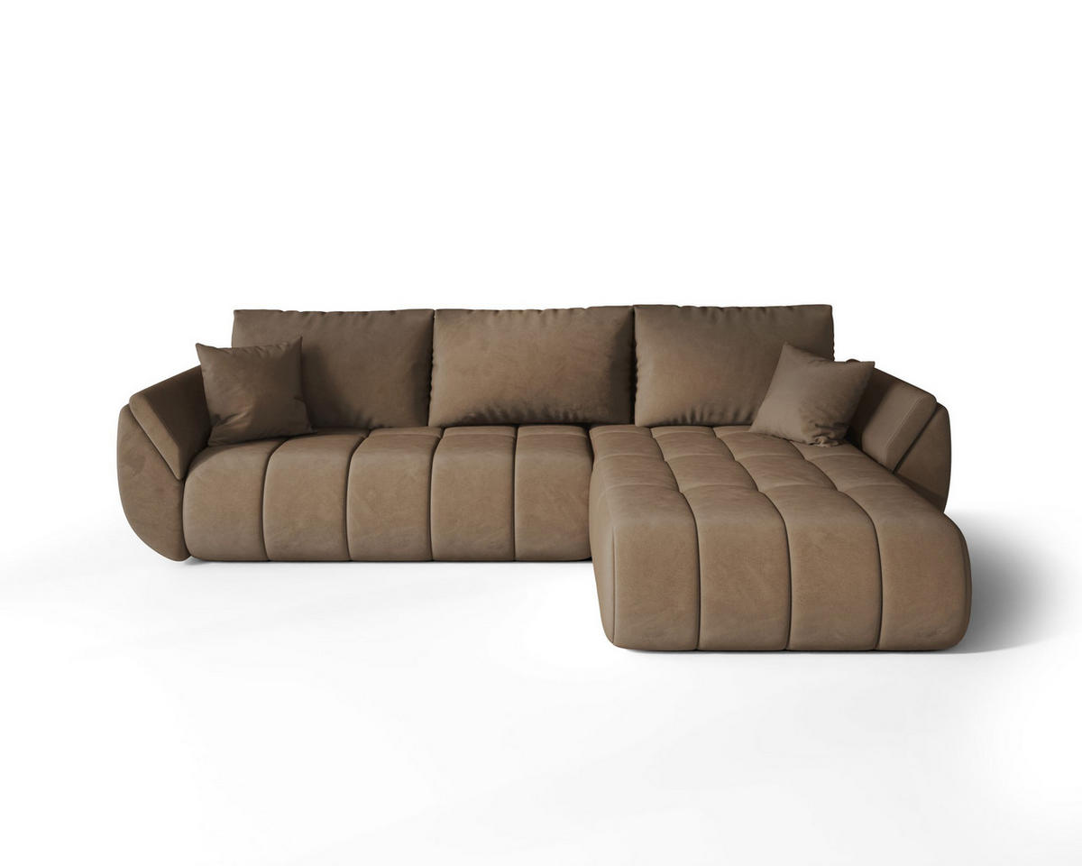 ROHOVÁ pohovka SYDNEY PREMIUM pravá hnědá samet Monolith 9 - funkce spaní, úložný prostor - hnědá, textil (280/185cm) - Cornero