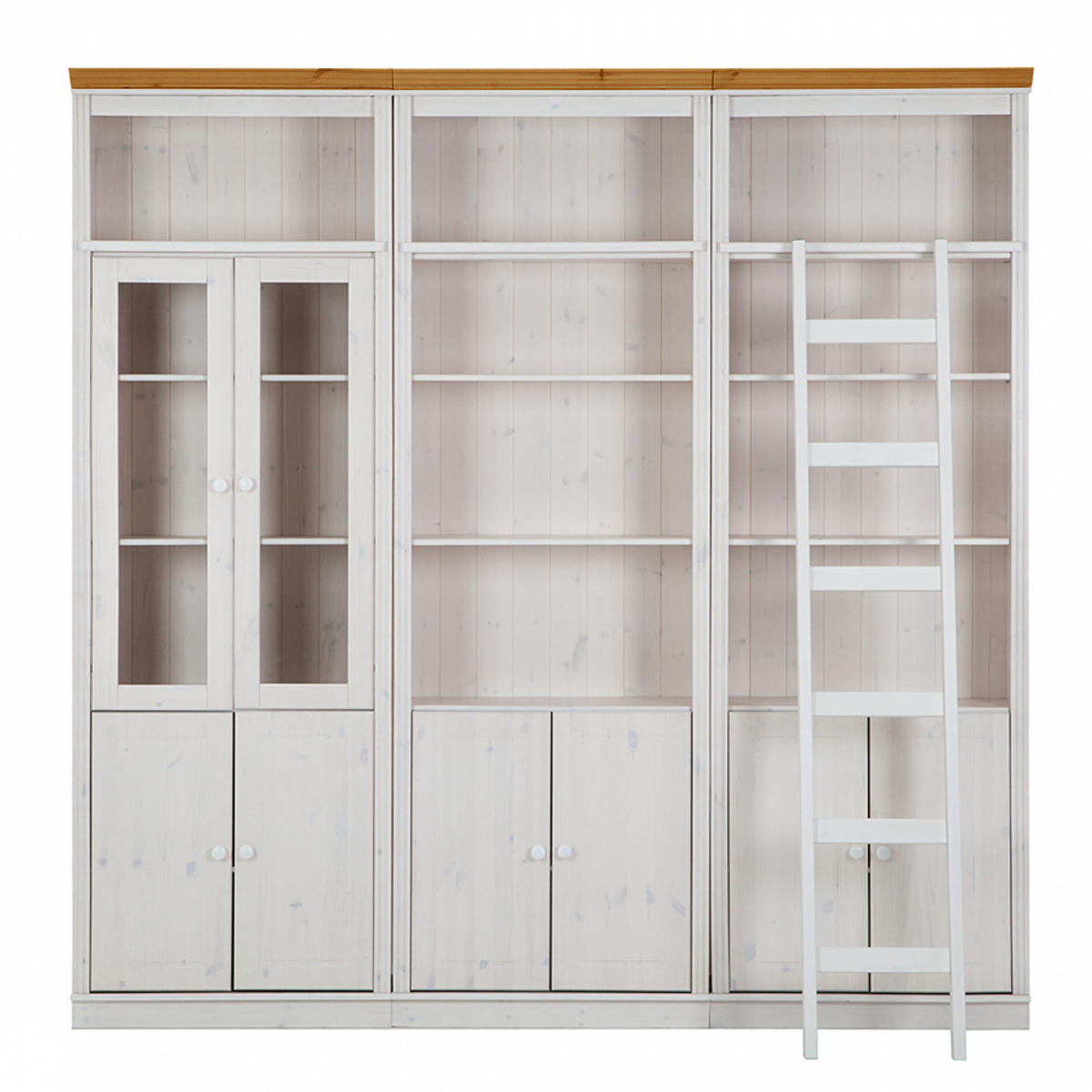 BÜCHERWAND - Kiefer massiv - Typ F - Weiß/Kieferfarben, Holz (222/223/37cm) - home24