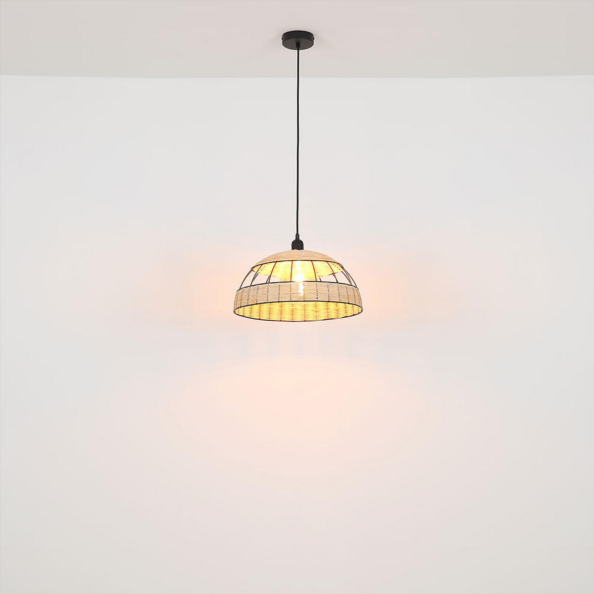 LED HÄNGELEUCHTE Rattan Braun Gitteroptik - Braun, Holz (40/40/120cm) - Globo Lighting