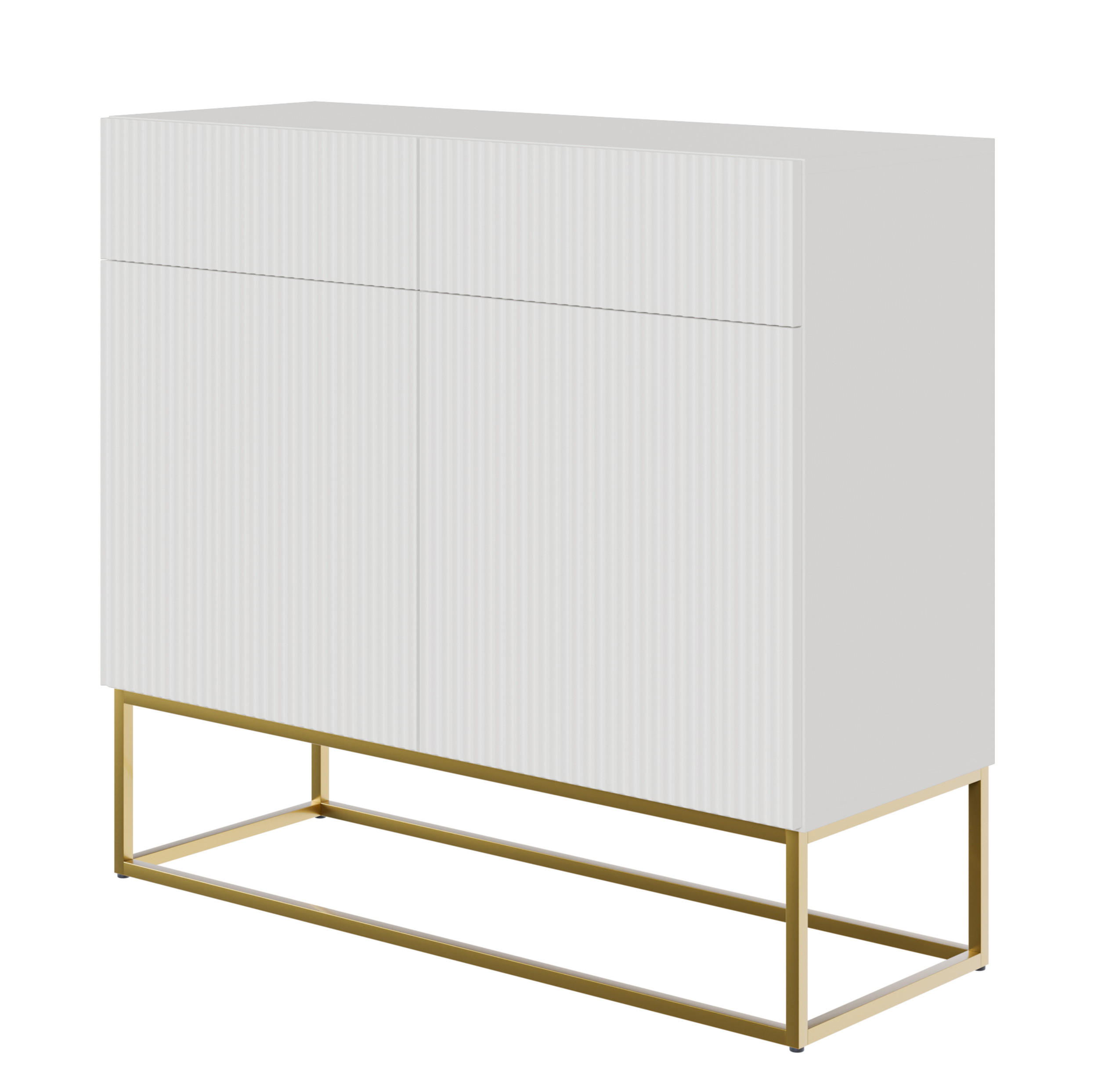 KOMMODE Veldio Weiß mit goldenem Metallgestell 100 cm - Goldfarben/Weiß, Holzwerkstoff/Metall (100/90/38cm) - Selsey