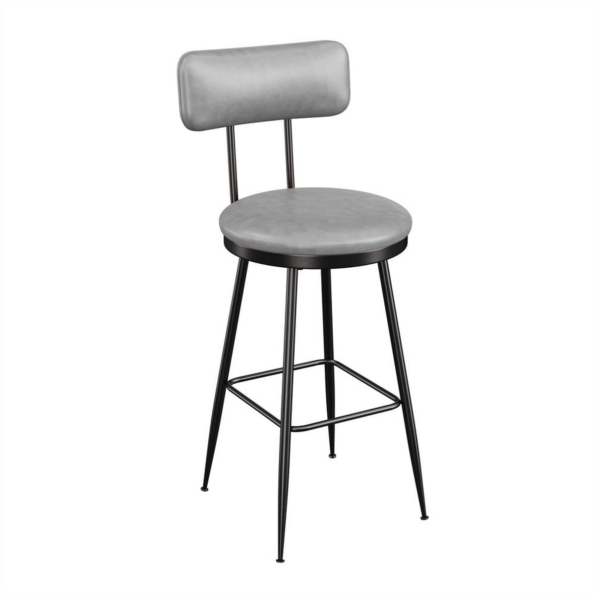 BARHOCKER 2er-Set mit Rückenlehne aus PU-Leder - Barhocker mit Fußstütze für Küche, Bar und Bistro - Grau - Grau, Textil (34/85.5/39.7cm) - DELFA