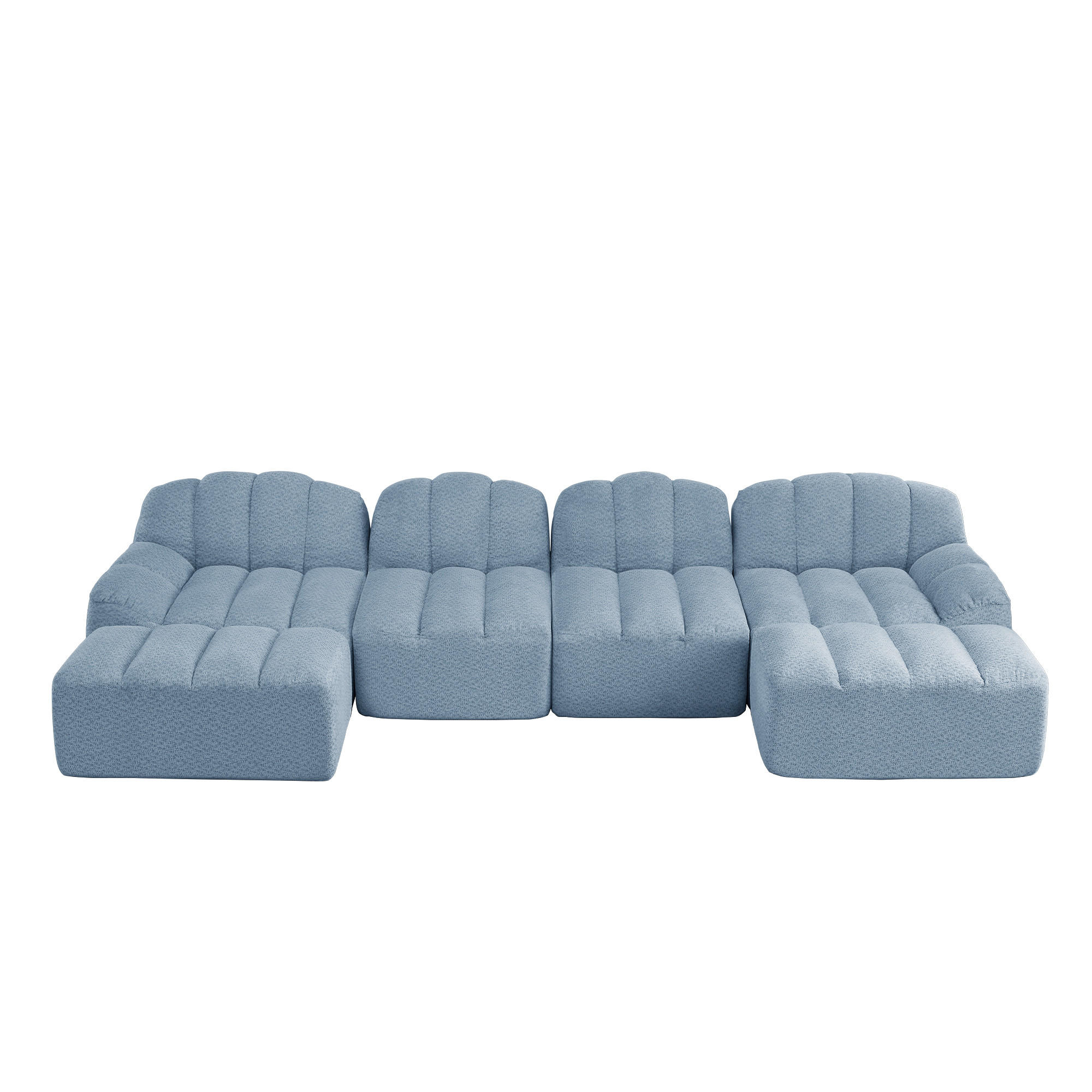 4-SITZER Sofa 366x165x79 cm aus granuliertem Fleece rahmenlos modular mit 2 Ottomans, blau - Blau, Textil (165/79/366cm)