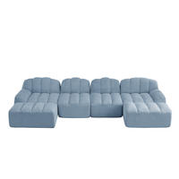 4-SITZER Sofa 366x165x79 cm aus granuliertem Fleece rahmenlos modular mit 2 Ottomans, blau - Blau, Textil (165/79/366cm)