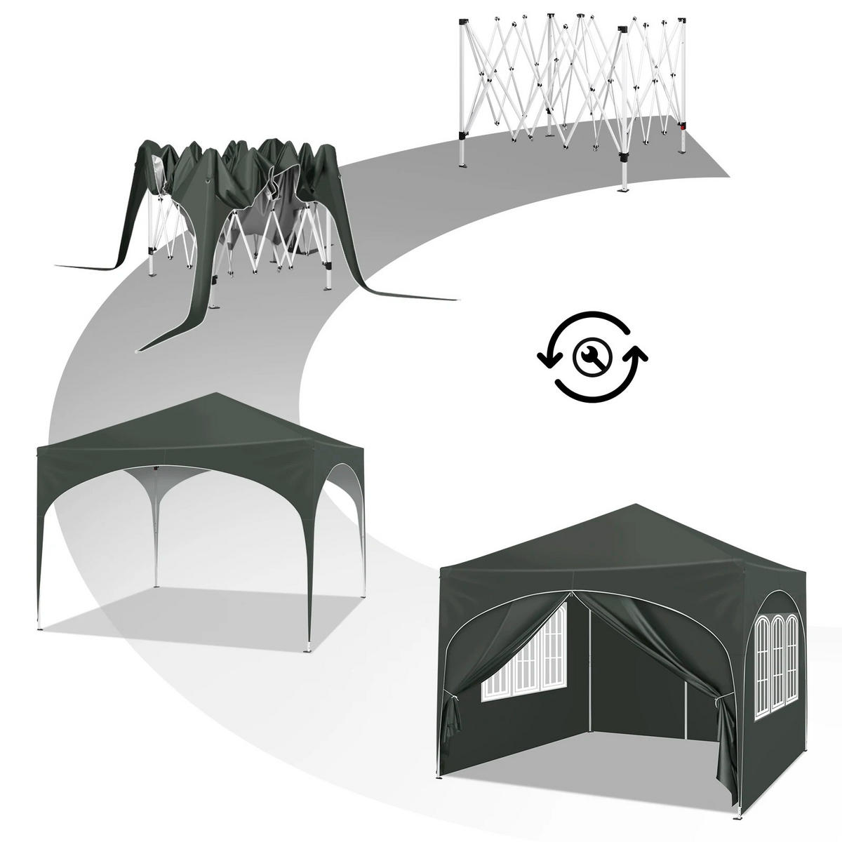 PAVILLON 3x3 m Grau mit 4 Seitenwänden - Grau, Textil/Metall (300/300cm) - Kaket