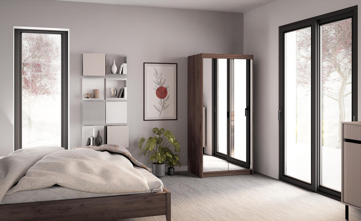 KLEIDERSCHRANK Storicos Eiche Lefkas 89,7/190,5/53 cm - 2T Modern mit Spiegel - Braun, Holzwerkstoff/Kunststoff (89.7/190.5/53cm) - AX Living