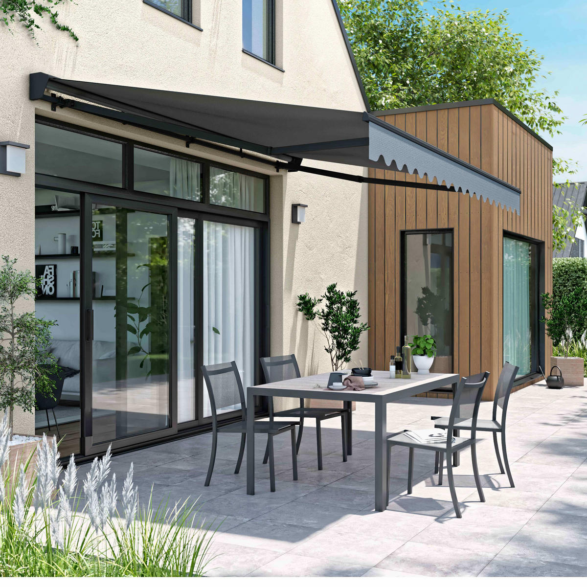 MARKISE elektrisch, Grau - Grau, Metall (300/1/400cm) - Oviala