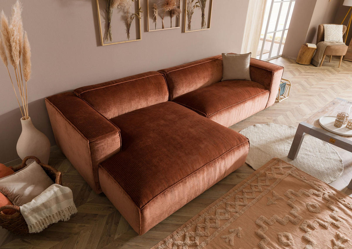 ECKSOFA 304x164x69 Ottomane links Cord kupfer VALENCIA - Rot, Kunststoff (304/164cm) - Massivmoebel24
