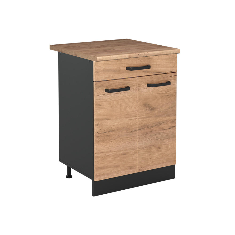 KÖKSUNDERSKÅP R-Line, Goldkraft ek/antracit, 60 cm med låda Auksinis ąžuolas stalviršis Honungsek, Antracit 81.6/60/60 cm