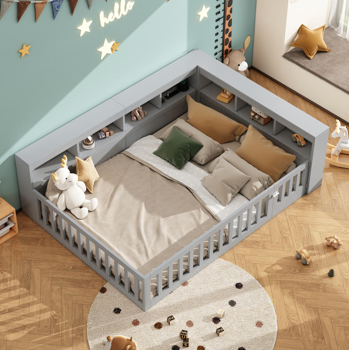 KINDERBETT Tagesbett 140/190 cm aus Spanplatte und MDF mit USB, Steckdose und Stauraum Grau - Grau, Holzwerkstoff (140/190cm) - Modenvie
