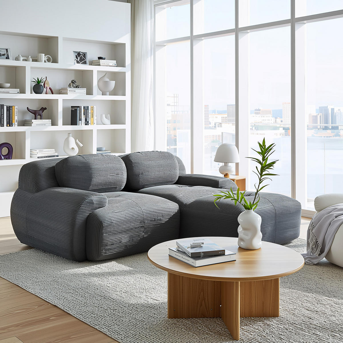 ECKSOFA cordstoff grau modular & ohne montage - Grau, Textil (208/178cm) - Urban Meuble