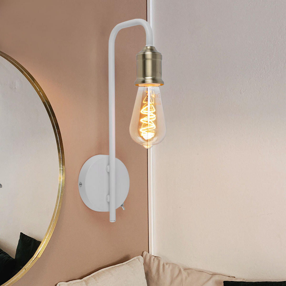 LED WANDLEUCHTE Messing Weiß FLORIDA - Weiß, Metall (10.5/36/16.5cm) - Globo Lighting