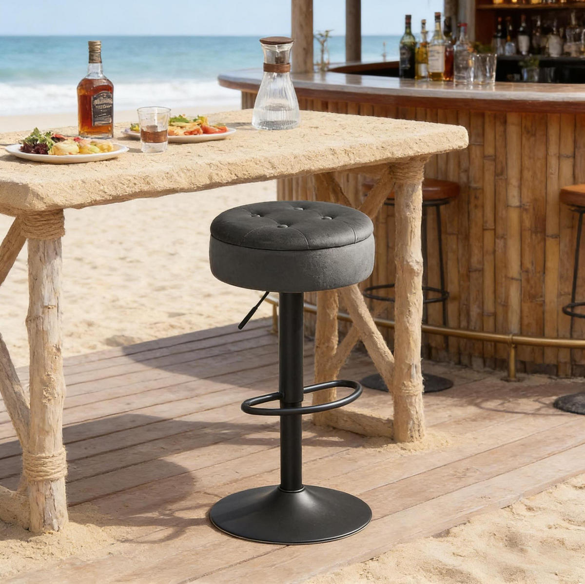 BARHOCKER 60,5–79,5 cm höhenverstellbar mit Stauraum und 360°-Drehfunktion - Dunkelgrau, Metall (39/79.5/39cm) - MIVRAY