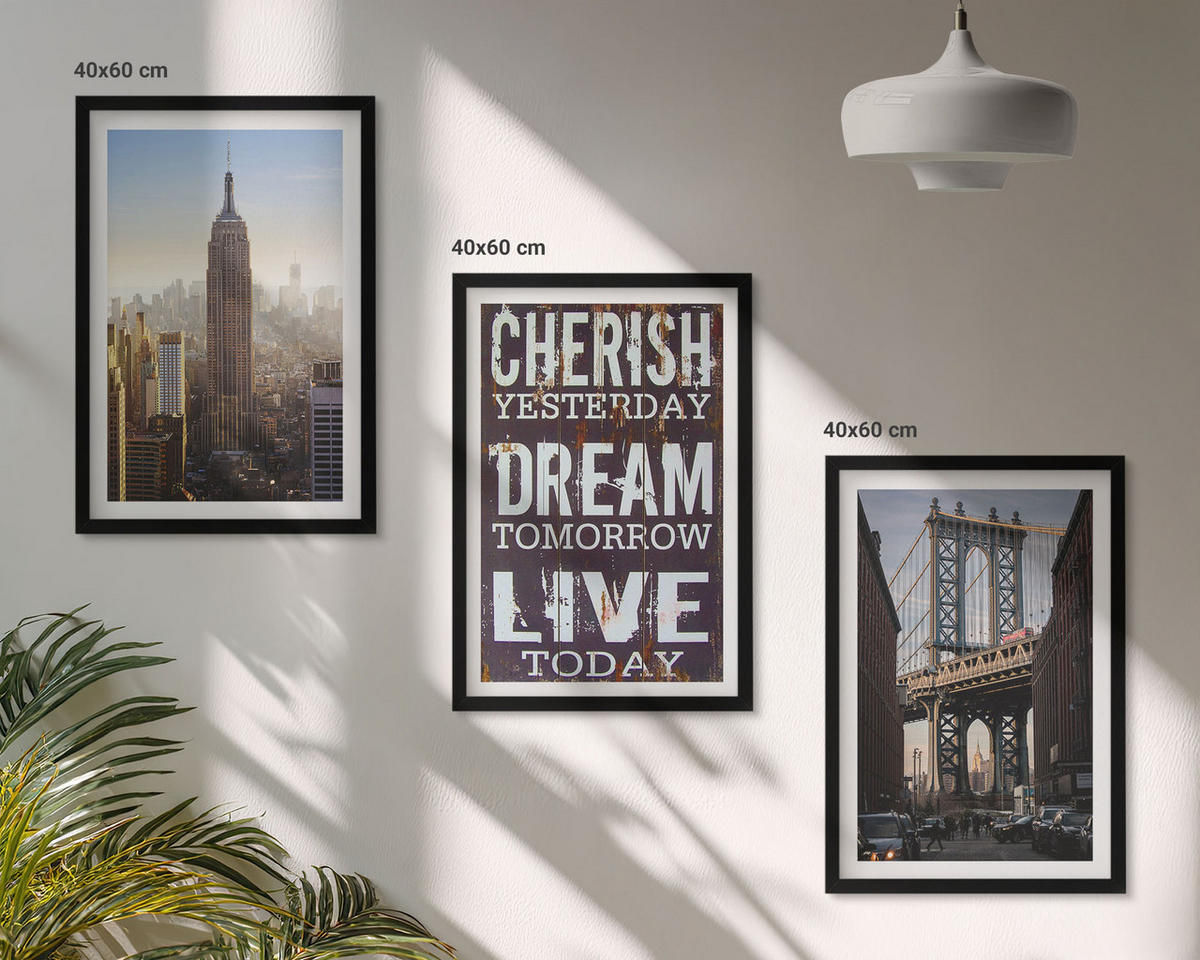 WANDBILDER 3er-Set - 40x60 cm Schwarzer Rahmen - Zitat über New Yorker Landschaften - Schwarz, Kunststoff (40/60cm) - ArtPrintCave