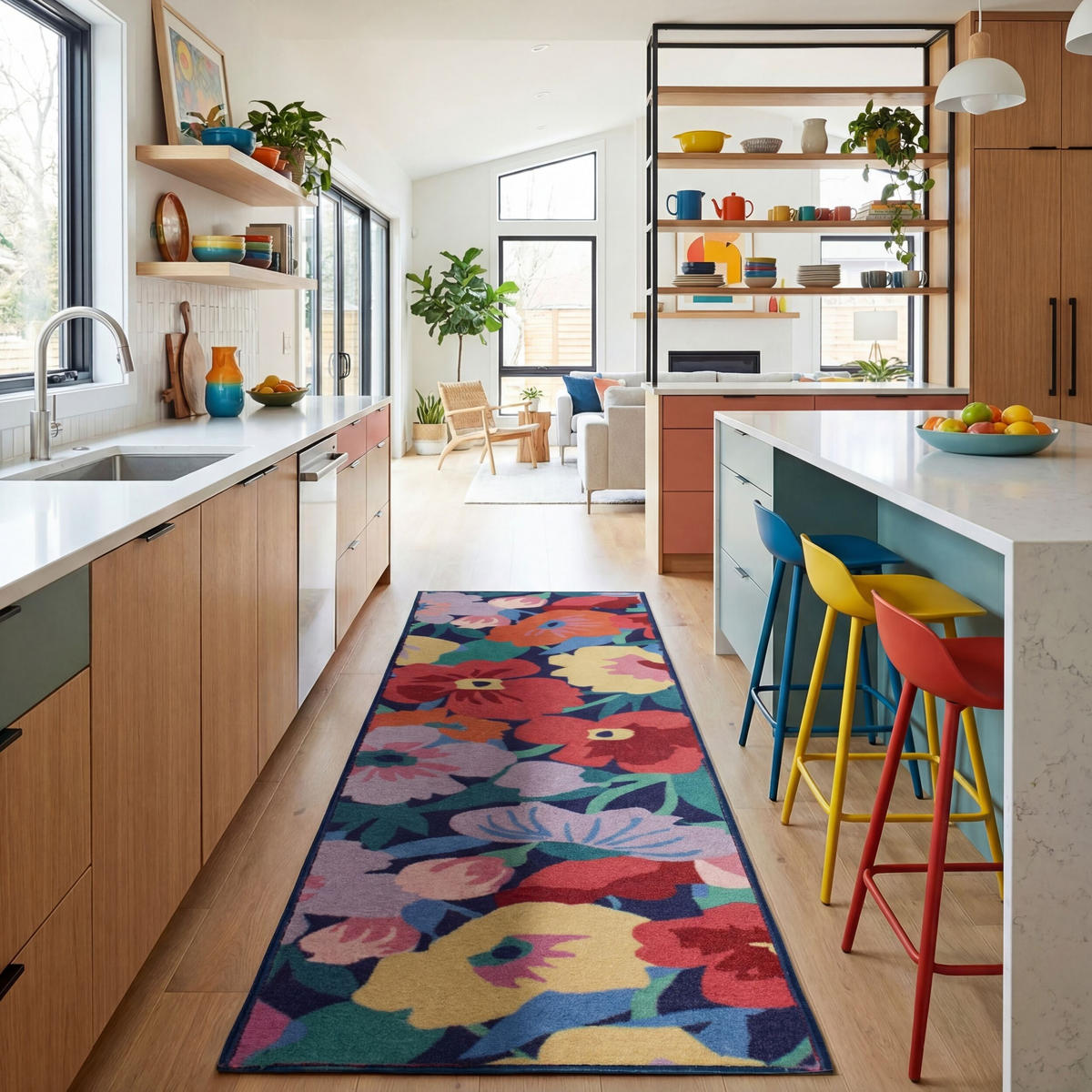 WOLLTEPPICH DAHLIA, floral, Bunt, 80 x 300 cm - Multicolor, Textil (80/300cm) - KADIMA DESIGN