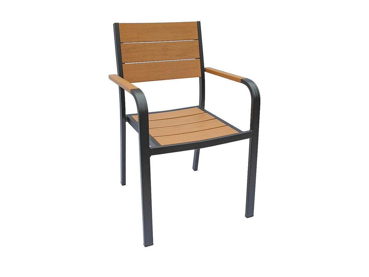 GARTENESSGRUPPE im Set - 4 Personen-Sitzer - Metall - Anthrazitgrau, Naturfarben Hell - - Anthrazit, Metall - Vente-Unique