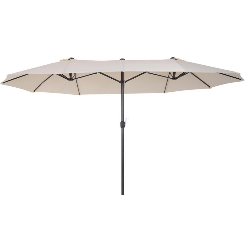 DOPPELSONNENSCHIRM 455/270/240 cm beige aus Polyester mit Handkurbel - Beige, Holzwerkstoff (265/455cm) - OKWISH