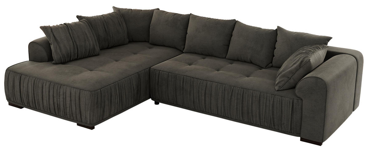 ECKSOFA ORTA Dunkelgrau Velvet - Links - Dunkelgrau/Schwarz, Textil (325/200cm) - MKS