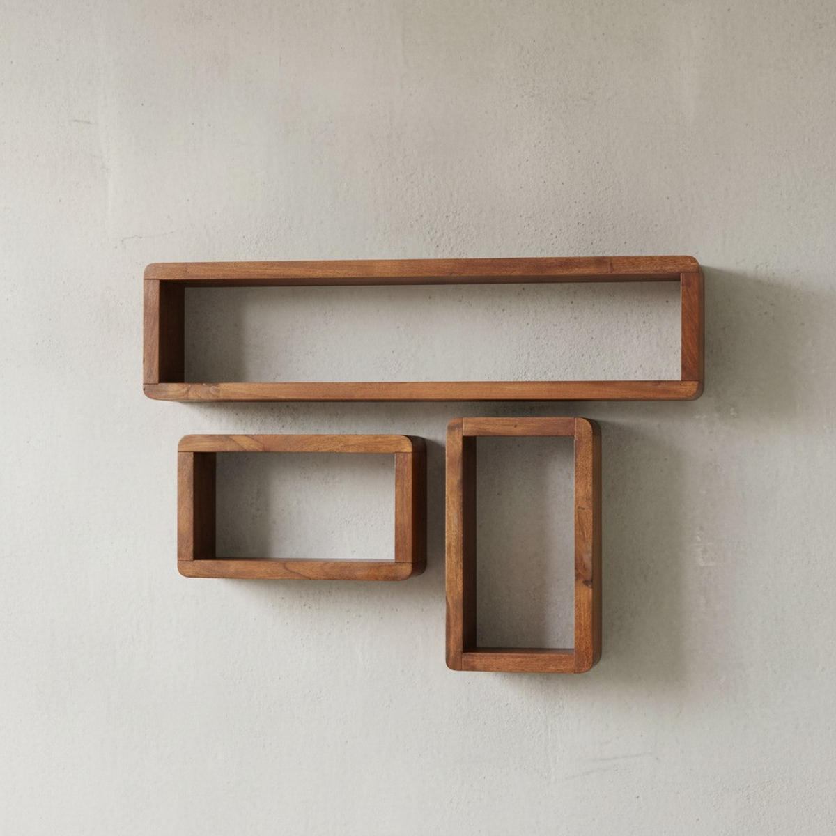 WANDREGAL Set TEKO CUBES Massivholz Abgerundete Ecken, Braun 80x15x20 cm - Braun, Holz (80/20/15cm) - KADIMA DESIGN