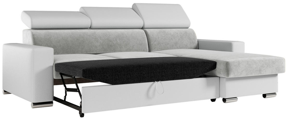 ECKSOFA FOX-L Hellgrau/Weiß - Silberfarben/Hellgrau, Kunststoff/Textil (242/168cm) - MKS
