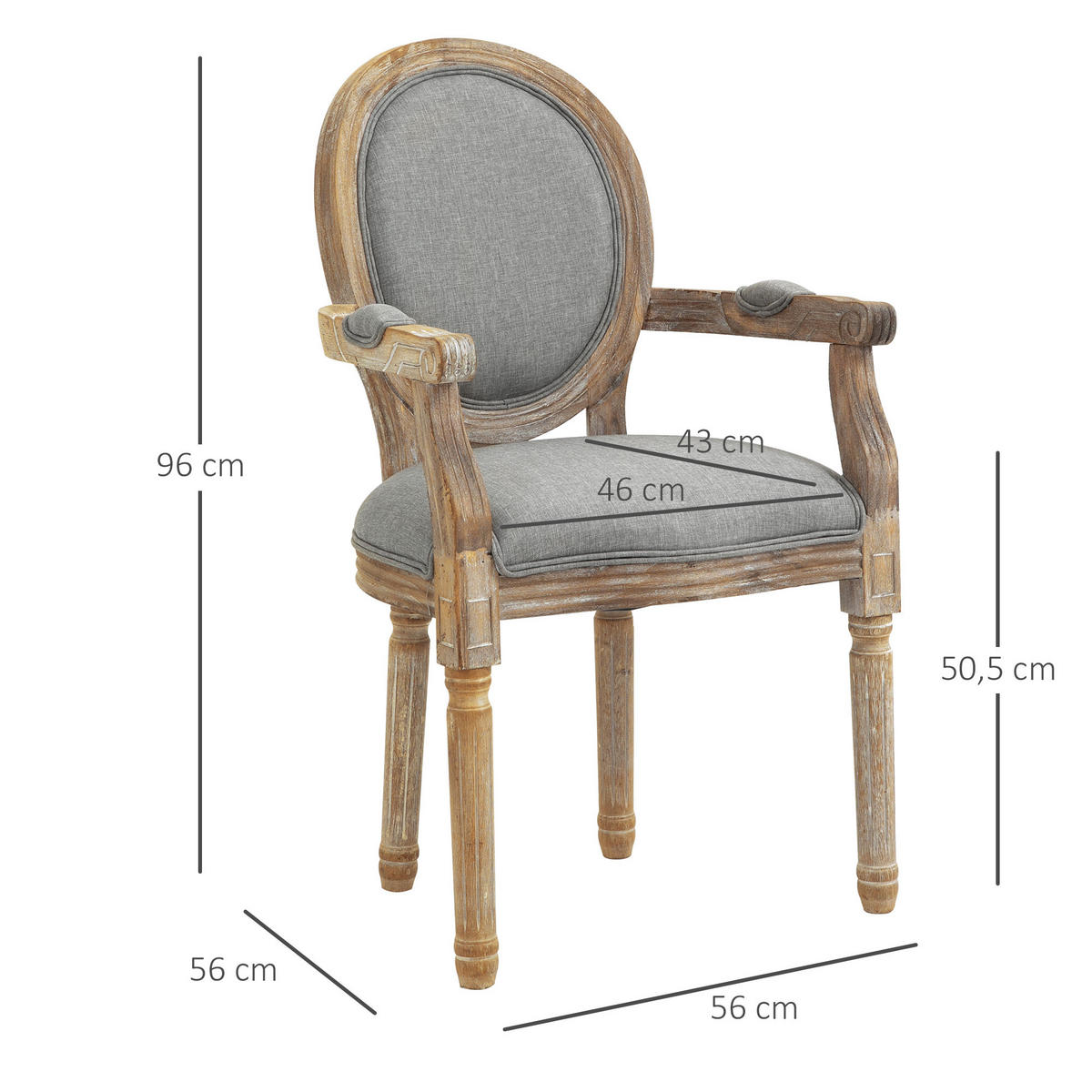 ARMLEHNSTUHL DE-13176 Medaillon-Form mit Leinenbezug Grau - Grau, Holz (55/96/56cm) - ComfortXL