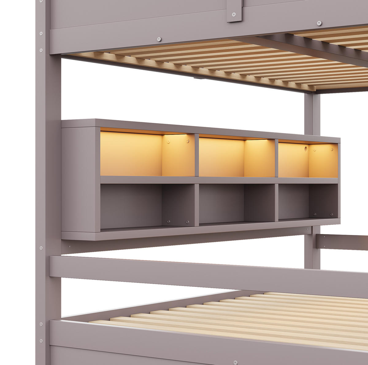 ETAGENBETT 160/200 cm, Braun mit 6 Stauraumschränken und LED - Braun, Holz (160/200cm) - MIVRAY