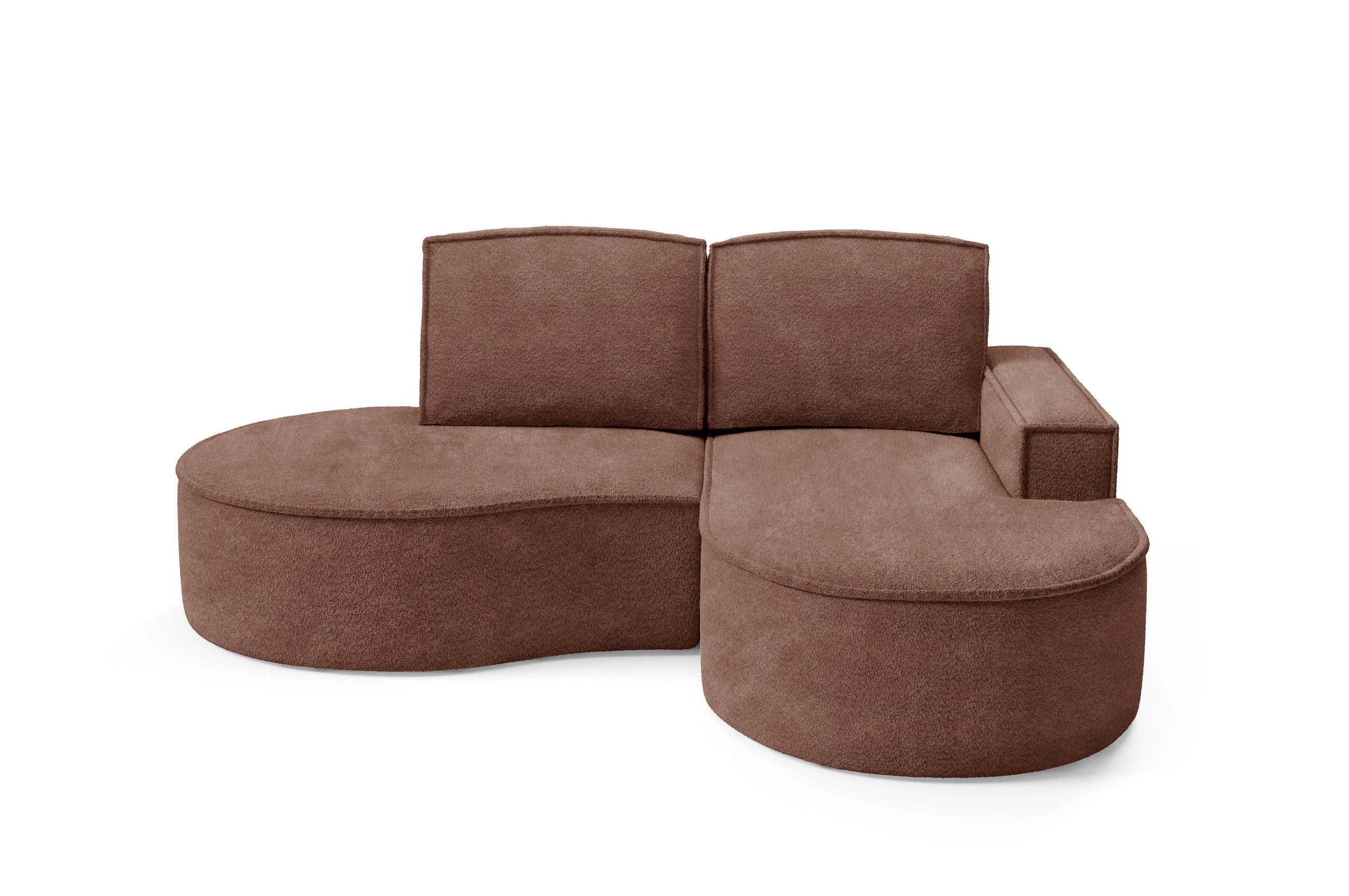 ECKSOFA MOLLY – Halbkreisförmig, Abriamo-Bouclé, Lose Kissen, Bouclé-Bezug, 210x157x88 cm, Rechts, Braun - Mokka, Holz/Textil (210/157cm) - DomoHome