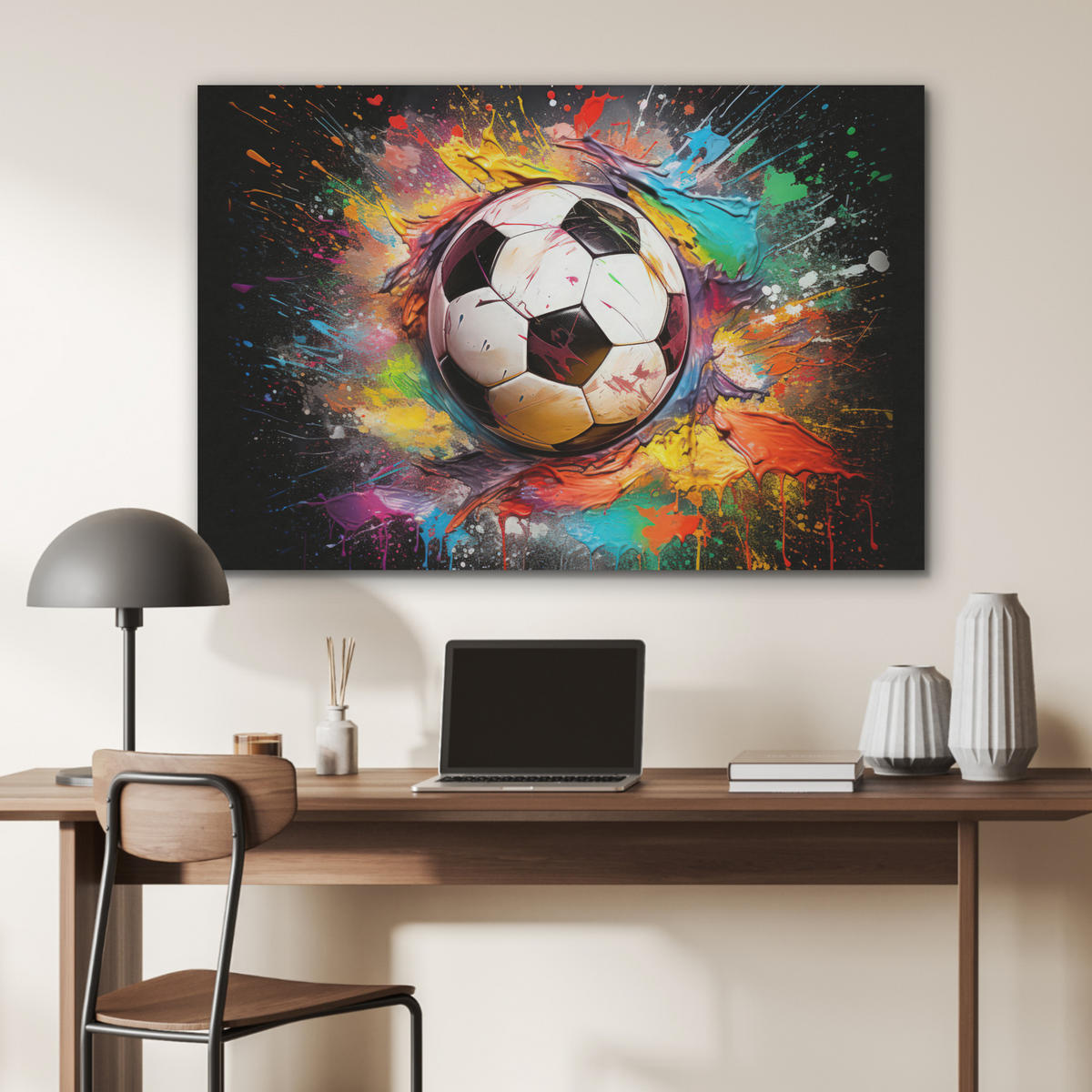 AKUSTIKBILD Fußball - Farbe - Farben - Schwarz - Weiß Akustikpaneele 90x60 cm - Weiß, Kunststoff (90/60/0.9cm) - MuchoWow