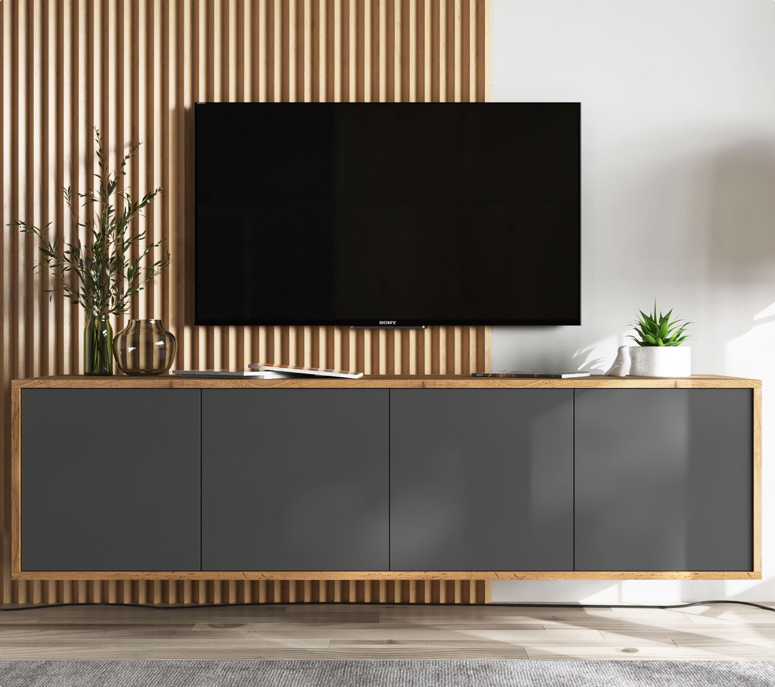 TV-SCHRANK Apollo2 Eiche wotan Graphit Matt 150 cm - Graphitfarben, Holzwerkstoff (150/39/35cm) - Meble Lindner