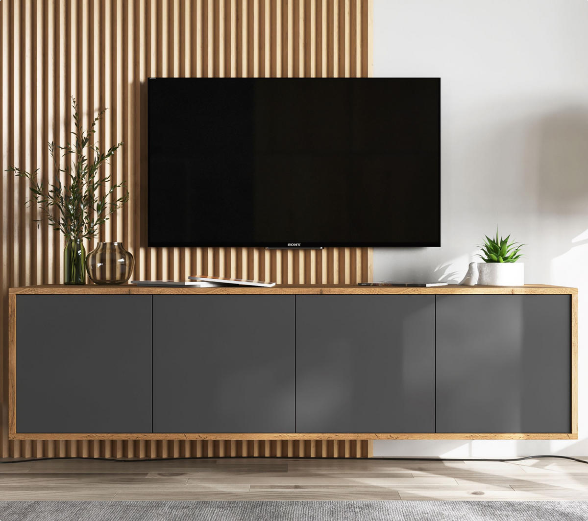 TV-SCHRANK Apollo2 Eiche wotan Graphit Matt 150 cm - Graphitfarben, Holzwerkstoff (150/39/35cm) - Meble Lindner