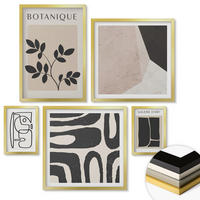 WANDBILDER 5er Set - 50x50 cm & 20x30 cm & 40x60 cm Goldrahmen - Abstrakte Boho-Musterformen - Goldfarben, Kunststoff (40/60cm) - ArtPrintCave