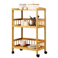 SERVERINGSVAGN Natur bambu med hjul - Ljusbrun, Trä/Plast (53/80/30cm) - Relaxdays