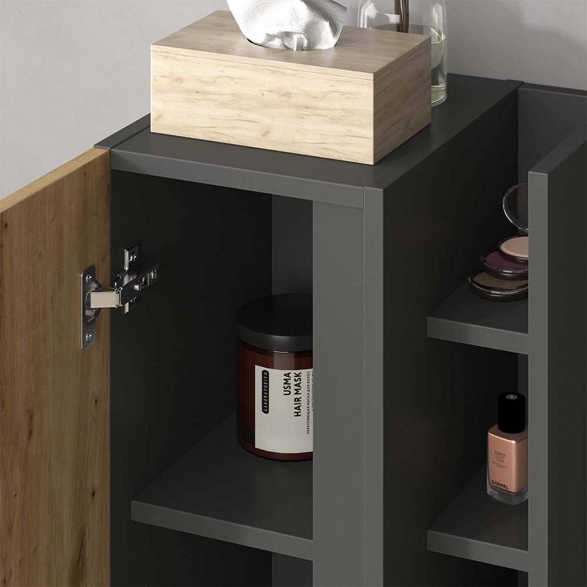 MIDI OMARICA Edelin Antracit/Artisan 35 x 60 cm s 3 predali za shranjevanje - antracit/hrast artisan, leseni material (35/60/32cm) - Vicco