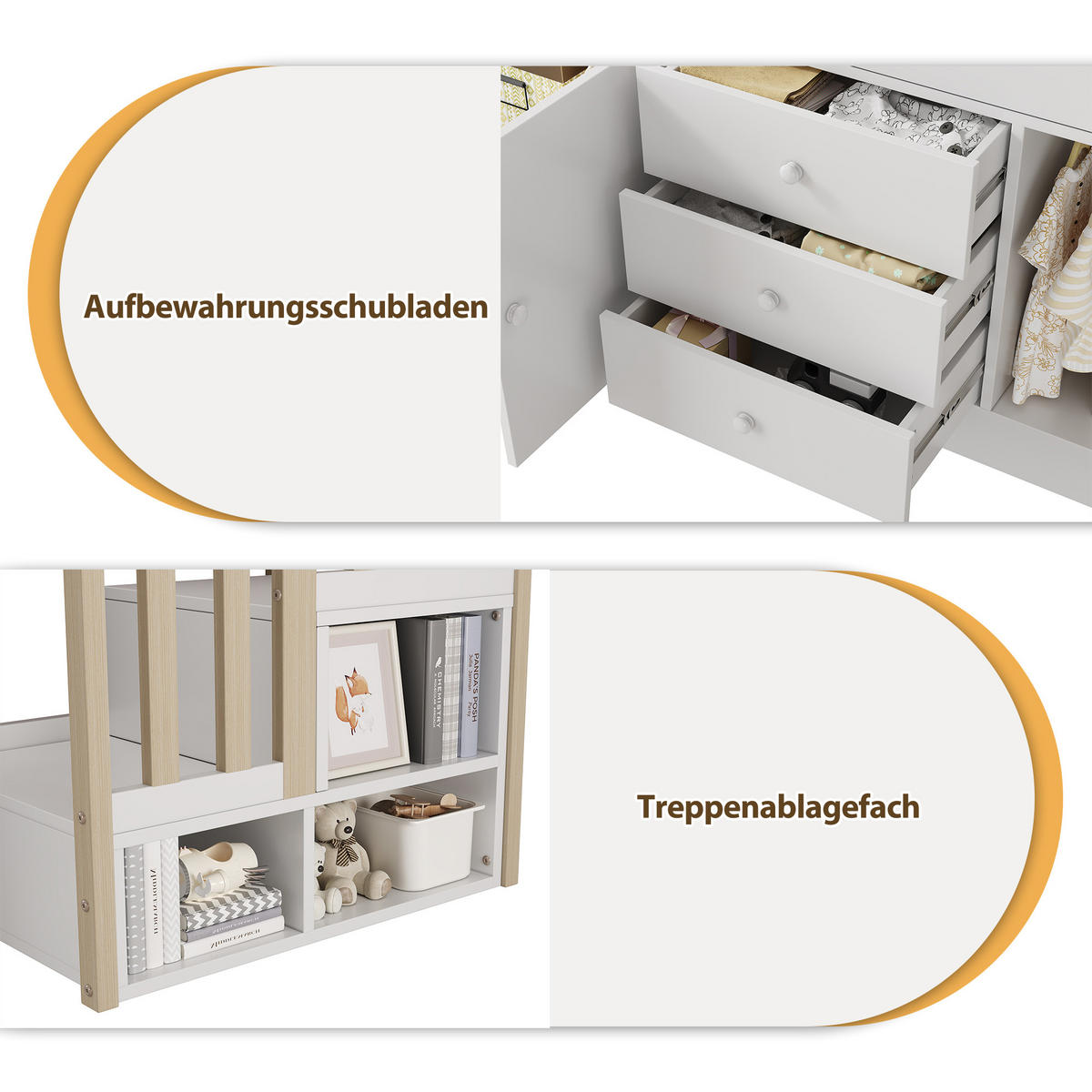 HOCHBETT 90/200 cm Weiß mit Treppe und Stauraum aus MDF - Weiß, Holzwerkstoff (90/200cm) - OKWISH